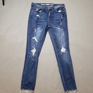 Men's UH Denim Blue Wash Distressed Jeans Sz 34 Raw Edge Skinny